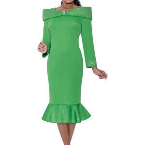 Nubiano Paris Green Midi Dress with Rhinestone Bow Detail – Sizes 16W–24W
